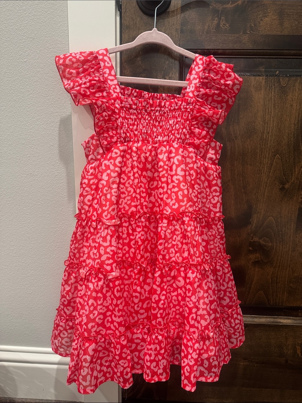 cheeky plum red and Pink and Ruffle animal print Dress